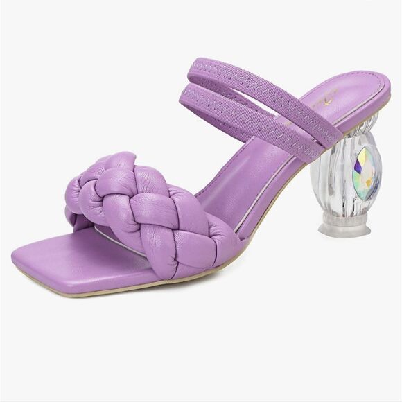 NEW Women's Braided Chunky Heel Sandals Slip On Backless Heels Mules Open Toe - Picture 10 of 11